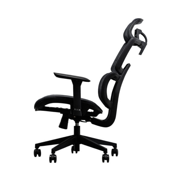 A black office chair featuring a comfortable backrest and armrests, ideal for any workspace or home office setting.