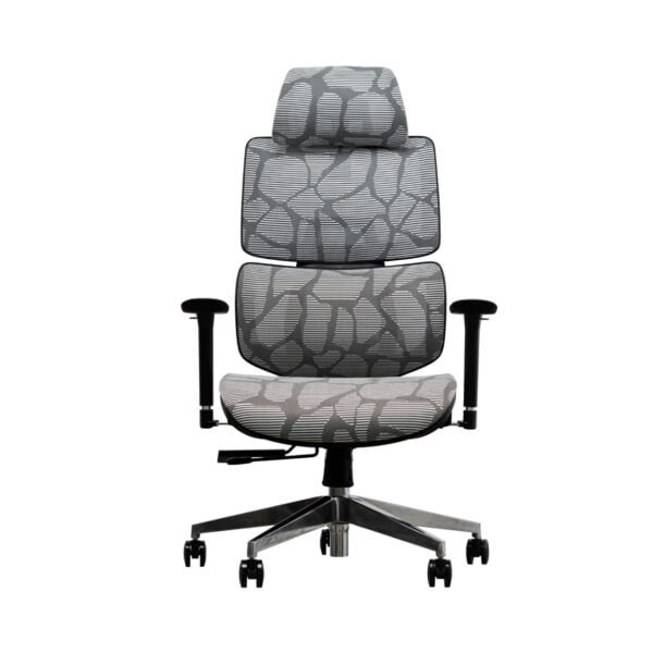 Gray office chair with a black seat and arms, designed for comfort and style in a professional workspace.