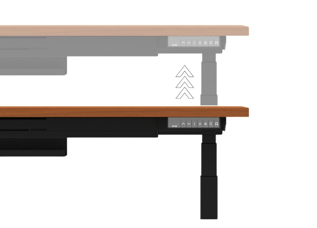 Smart standing desk with adjustable height and memory positions.