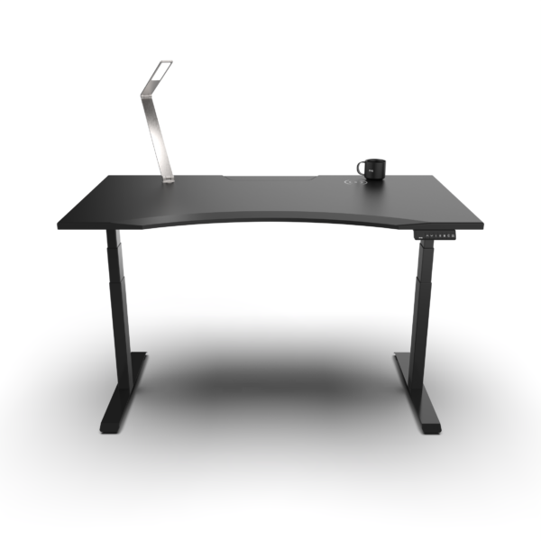 Modern Height-Adjustable Smart Desk with Curved Edge in Sleek Black Finish - Ergonomic Workspace Solution with Integrated Wireless Charging and Adjustable Lighting